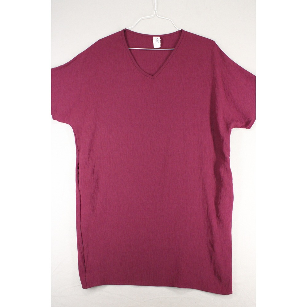 2 Hearts V-Neck Shift Dress Womens Medium Burgundy Polyester Textured Minimalist
